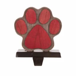 Glitzhome 6.30 in. Dog Paw Wooden and Metal Christmas Stocking Holder, Red thumbnail 1