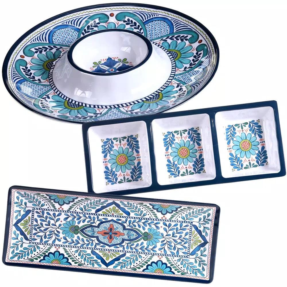 Certified International Talavera 3-Piece Blue Melamine Hostess Set