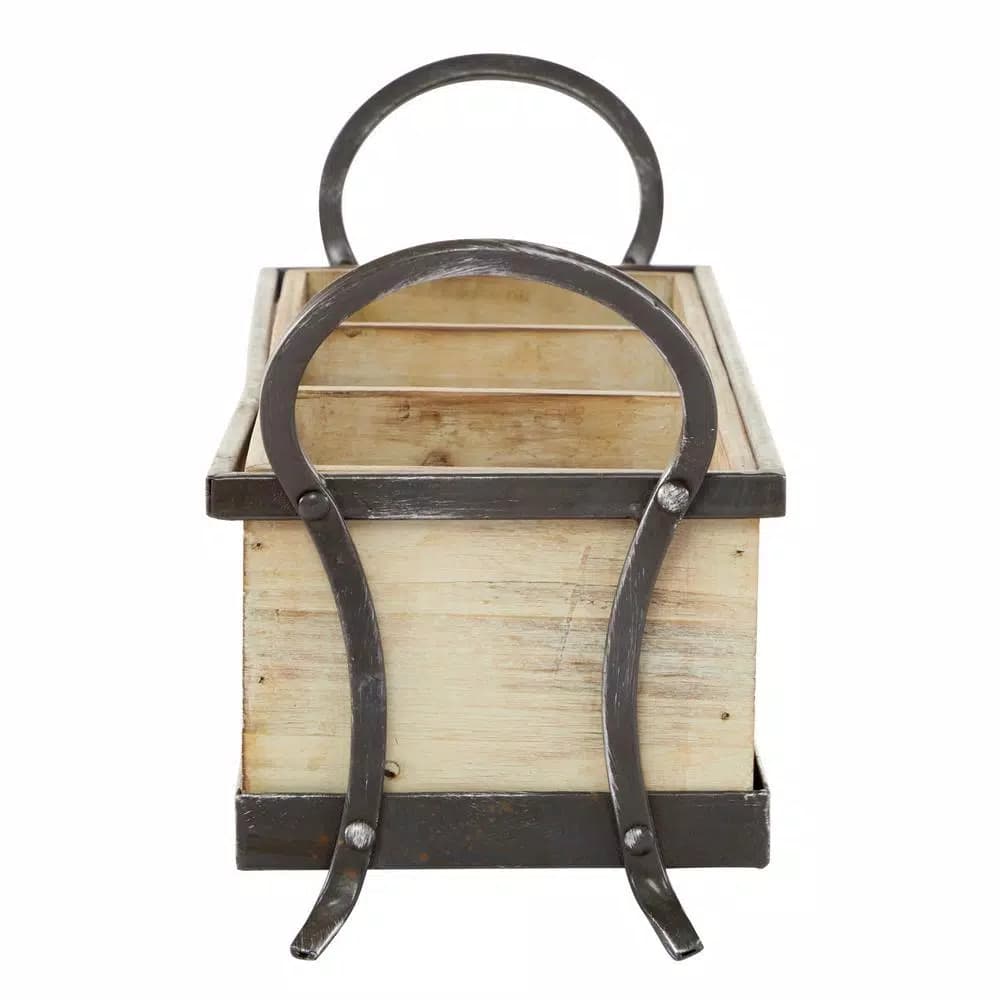 LITTON LANE Rustic Elegance 23" Wood and Iron 3-Compartment Rectangular Farmhouse Tray