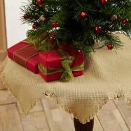 VHC Brands 21 in. Burlap Natural Tan Farmhouse Christmas Mini Tree Skirt with 8-Point Star Design thumbnail 4