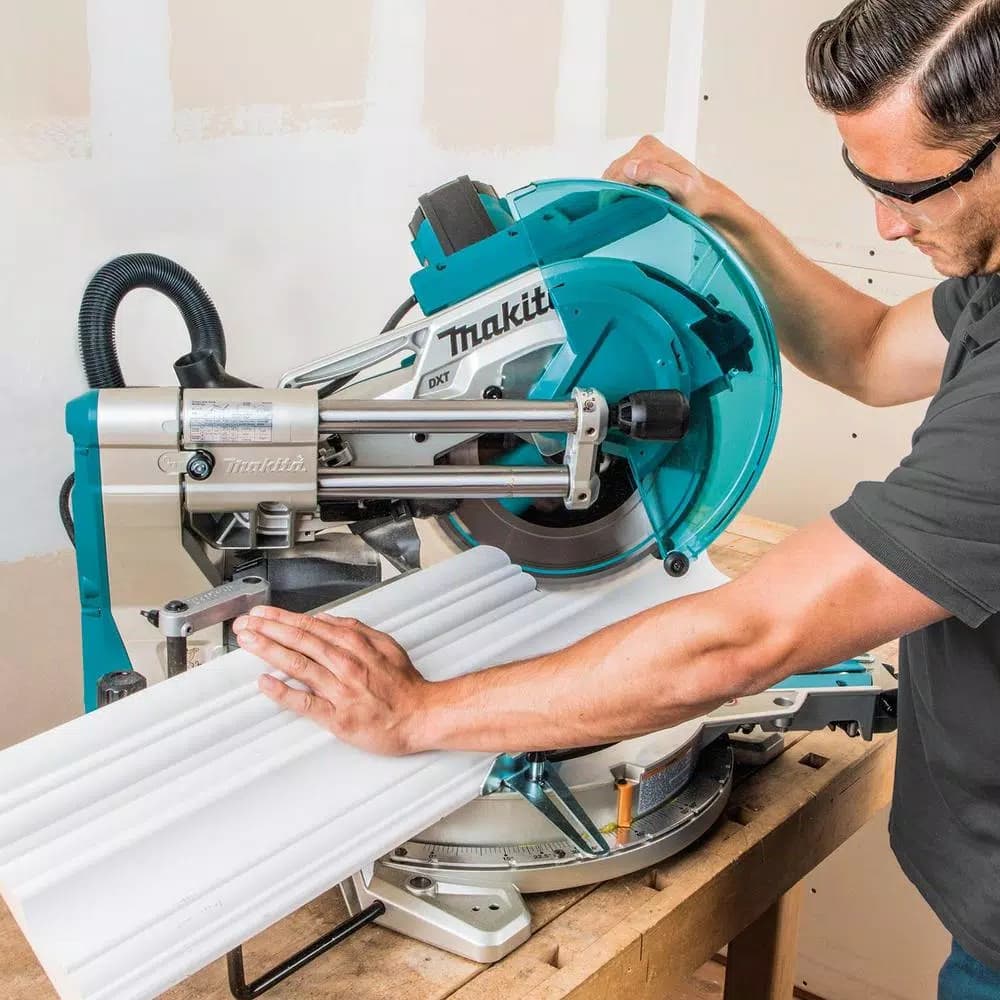Makita 12 in. Dual-Bevel Sliding Compound Miter Saw with Laser and WST06 Folding Stand Bundle