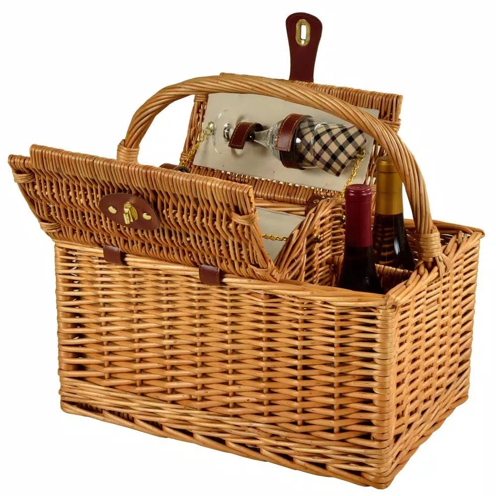 Unbranded Vineyard Willow Picnic Basket Set for 2 with London Plaid Lining and Premium Service