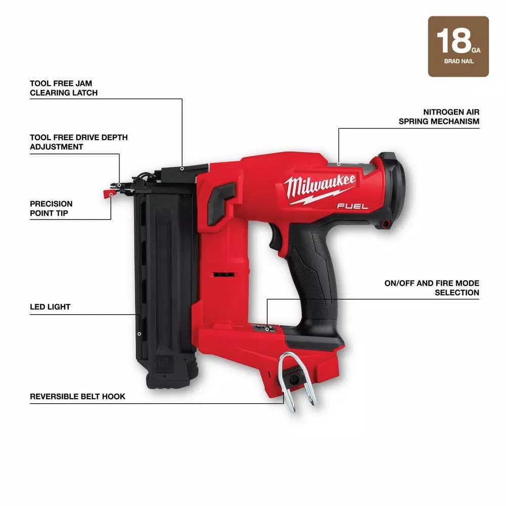 Milwaukee M18 FUEL 18V Brushless Hammer Drill, Impact Driver & 18G Brad Nailer 3-Tool Combo Kit