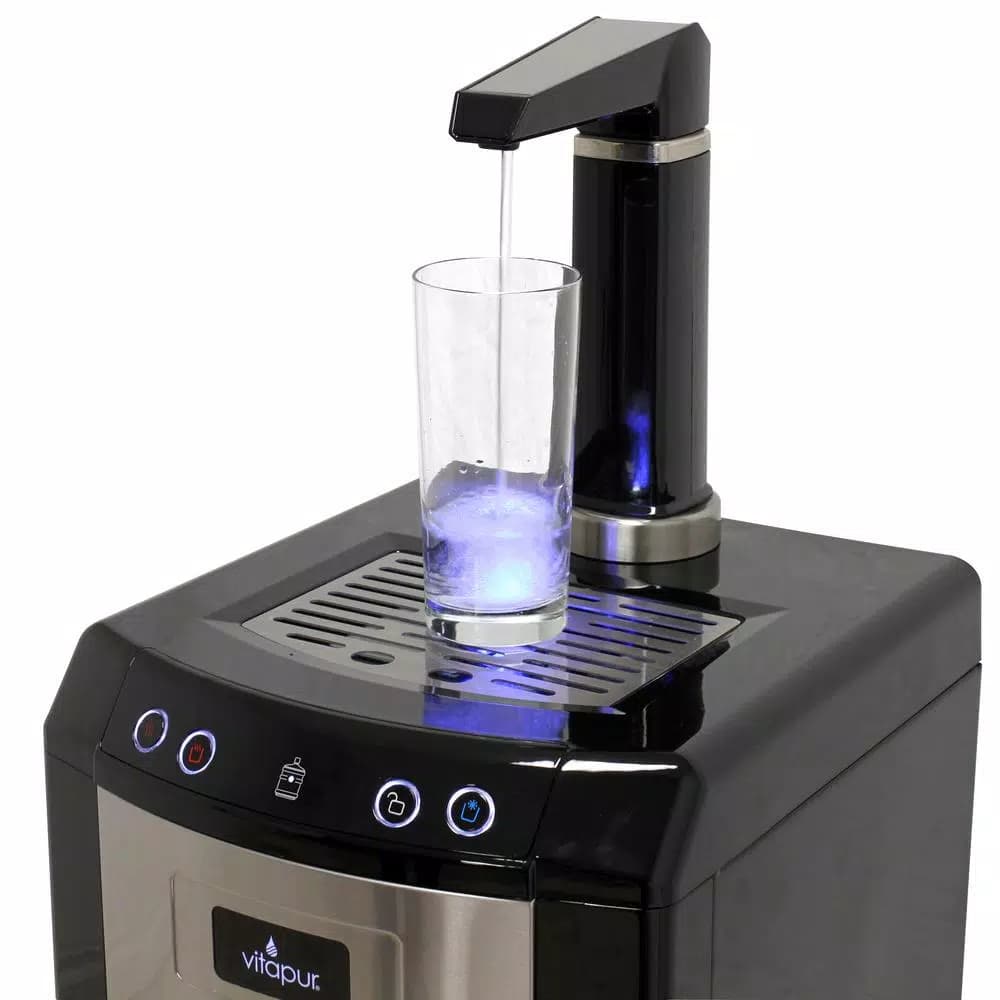 Vitapur Bottom Loading Water Cooler Dispenser with Kettle Feature, Hot/Room/Cold, Stainless Steel & Black