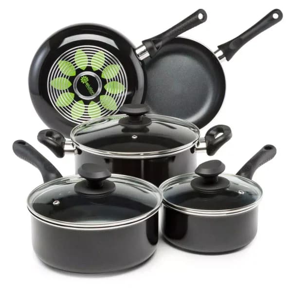 Ecolution Artistry 8-Piece Aluminum Nonstick Cookware Set, Slate