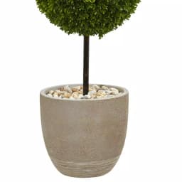 Nearly Natural 4 ft. Artificial Boxwood Double Ball Topiary Tree in Sand Oval Planter thumbnail 3