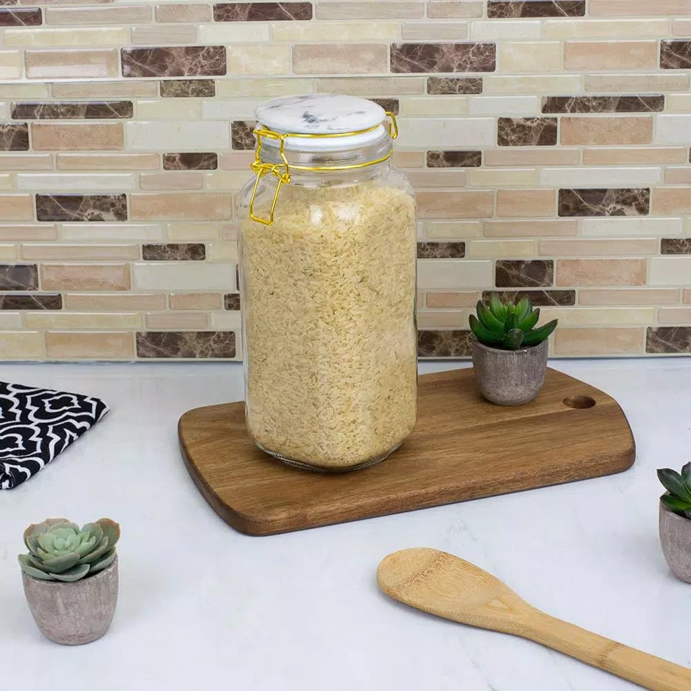 Unbranded 67 oz. Glass Canister with Marble Printed Ceramic Top and Metal Bail Lid
