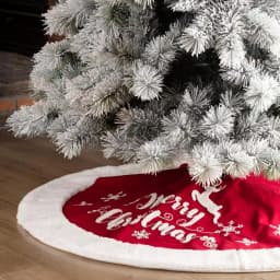Glitzhome 48 in. Merry Christmas Fabric Tree Skirt with Reindeer and Snowflake Pattern thumbnail 7