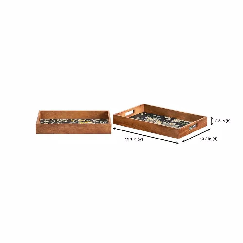 Home Decorators Collection Floral and Wood Decorative Rectangle Tray Set of 2