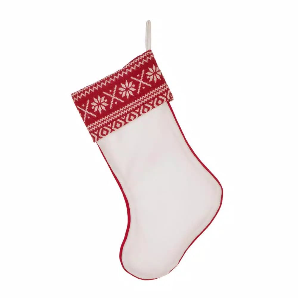 Glitzhome 21 in. White Fleece Polyester Christmas Stocking Decor (2-Pack)