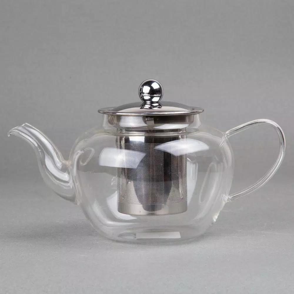 Creative Home 20 oz Borosilicate Glass Teapot with Stainless Steel Removable Lid and Infuser Basket