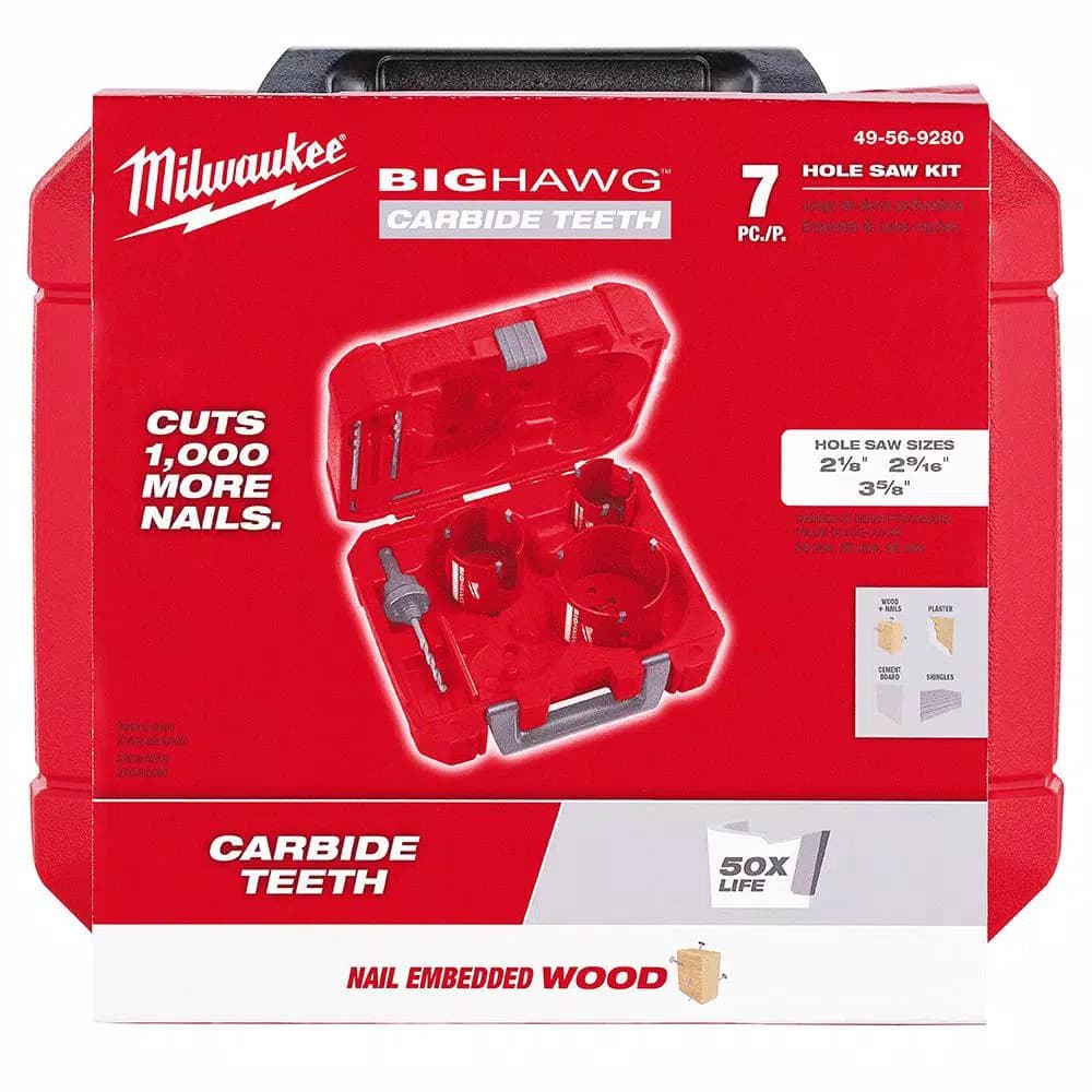 Milwaukee BIG HAWG Carbide Hole Saw Kit, 7-Piece Multi-Material Set