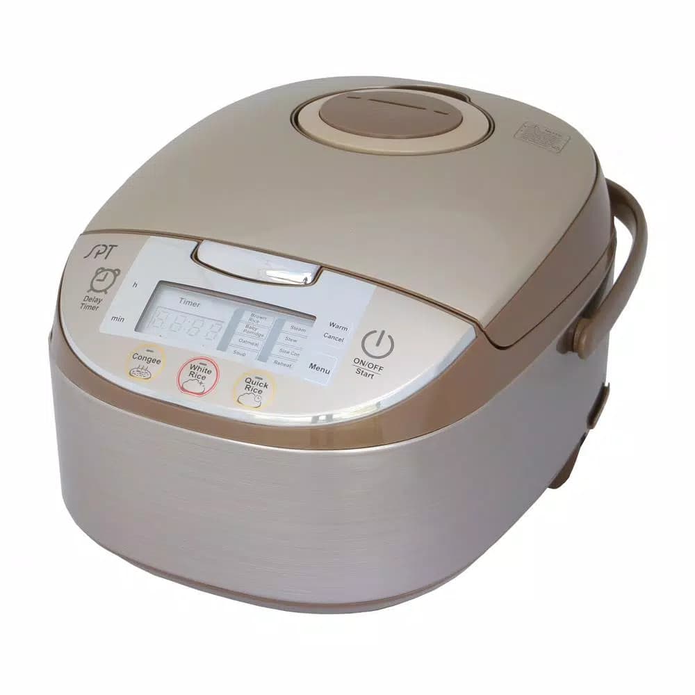 SPT 8-Cup Beige Smart Rice Cooker with Steam Basket and Built-In Timer