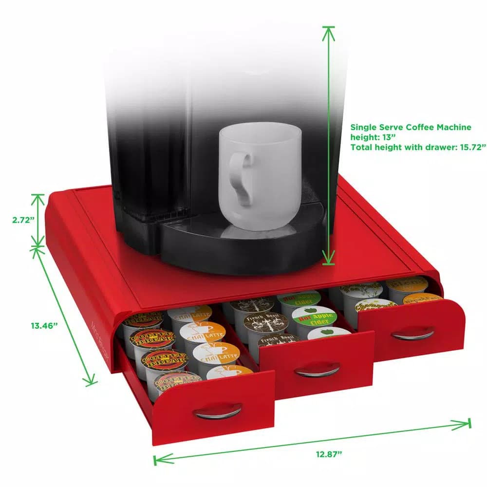 Mind Reader Anchor Red K-Cup Storage Drawer, 36-Capacity Single Serve Coffee Pod Organizer