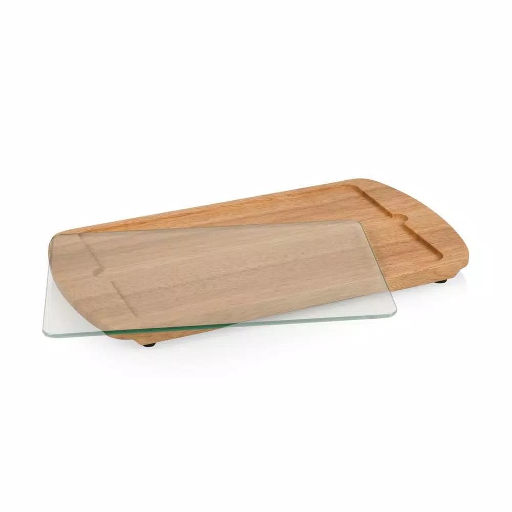 Picnic Time Billboard Rubberwood Serving Tray with Removable Tempered Glass Top