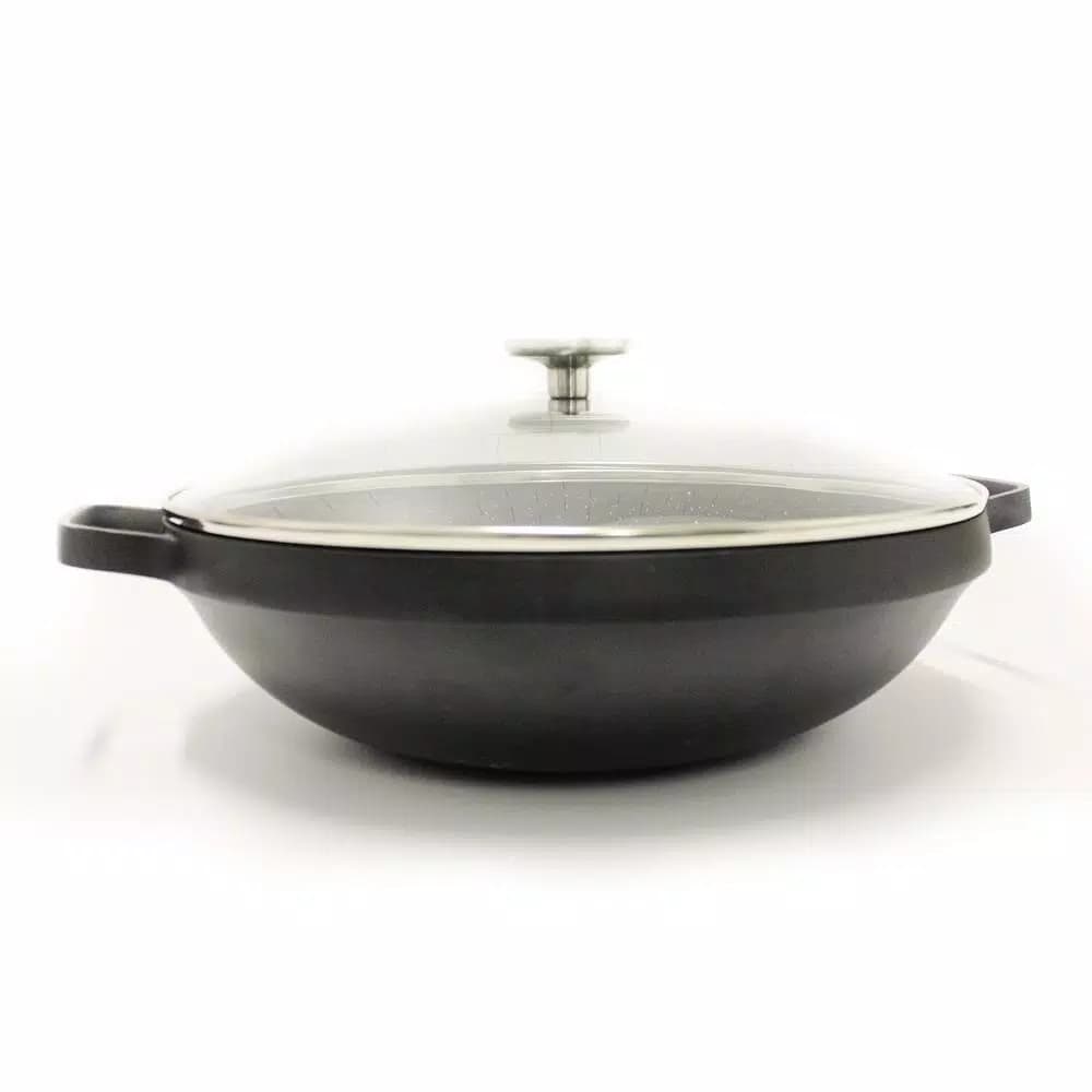 BergHOFF GEM 12.5 in. Cast Aluminum Nonstick Wok with Glass Lid, Induction Compatible