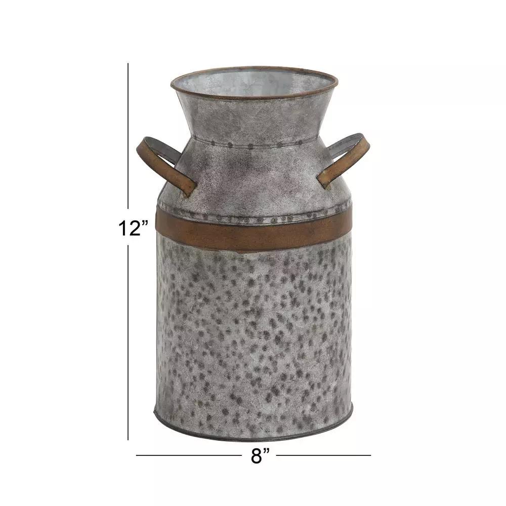 LITTON LANE 12 in. Farmhouse Rustic Galvanized Iron Milk Can with Hammered Finish