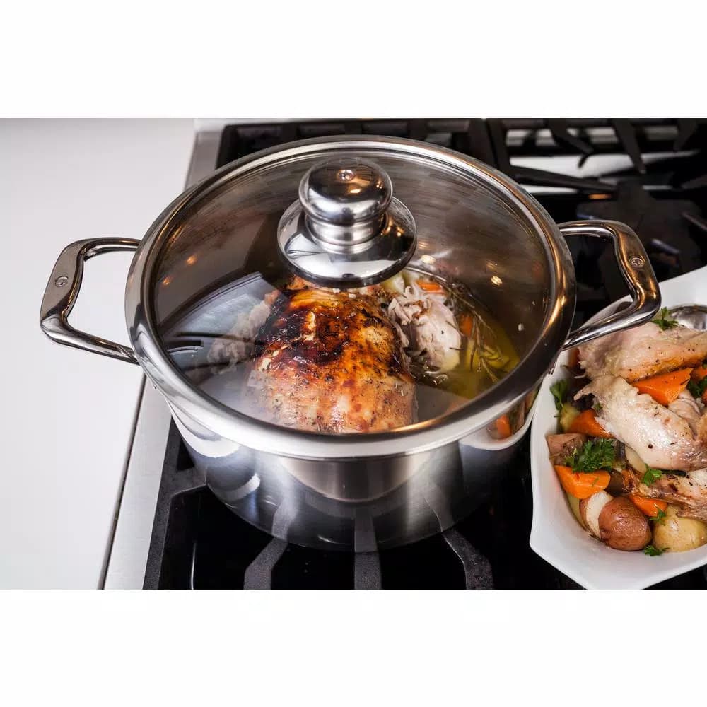 Swiss Diamond Premium Clad 6.3 Qt. Stainless Steel Round Dutch Oven with Glass Lid