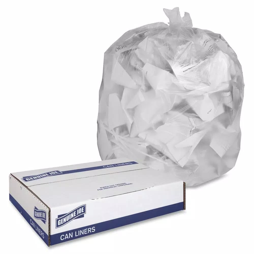 Genuine Joe 33 Gallon High-Density Can Liners, Clear, 500-Count
