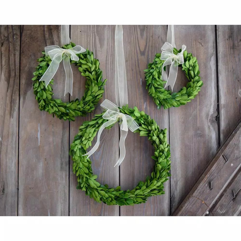 Unbranded Set of 3 Preserved Boxwood Wreaths, Round Green Decorative Wreaths (6 in, 8 in, 10 in)