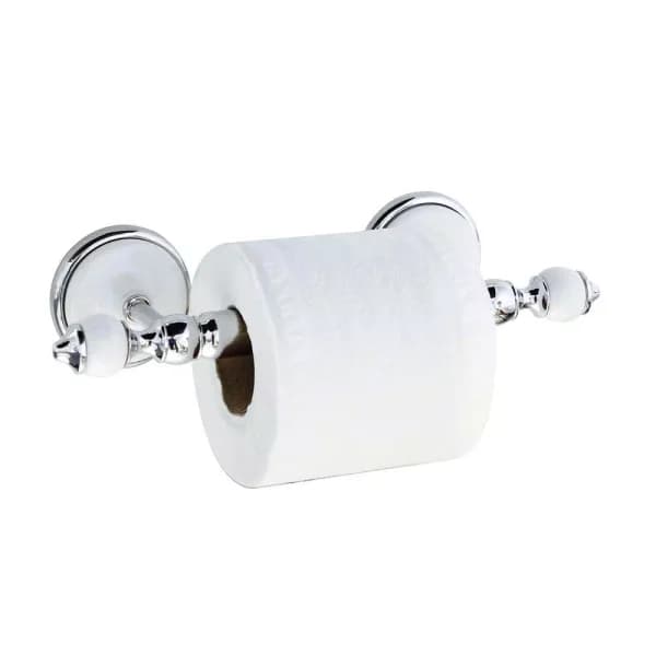 MODONA ARORA Toilet Paper Holder - White Porcelain & Polished Chrome Stainless Steel Roller
