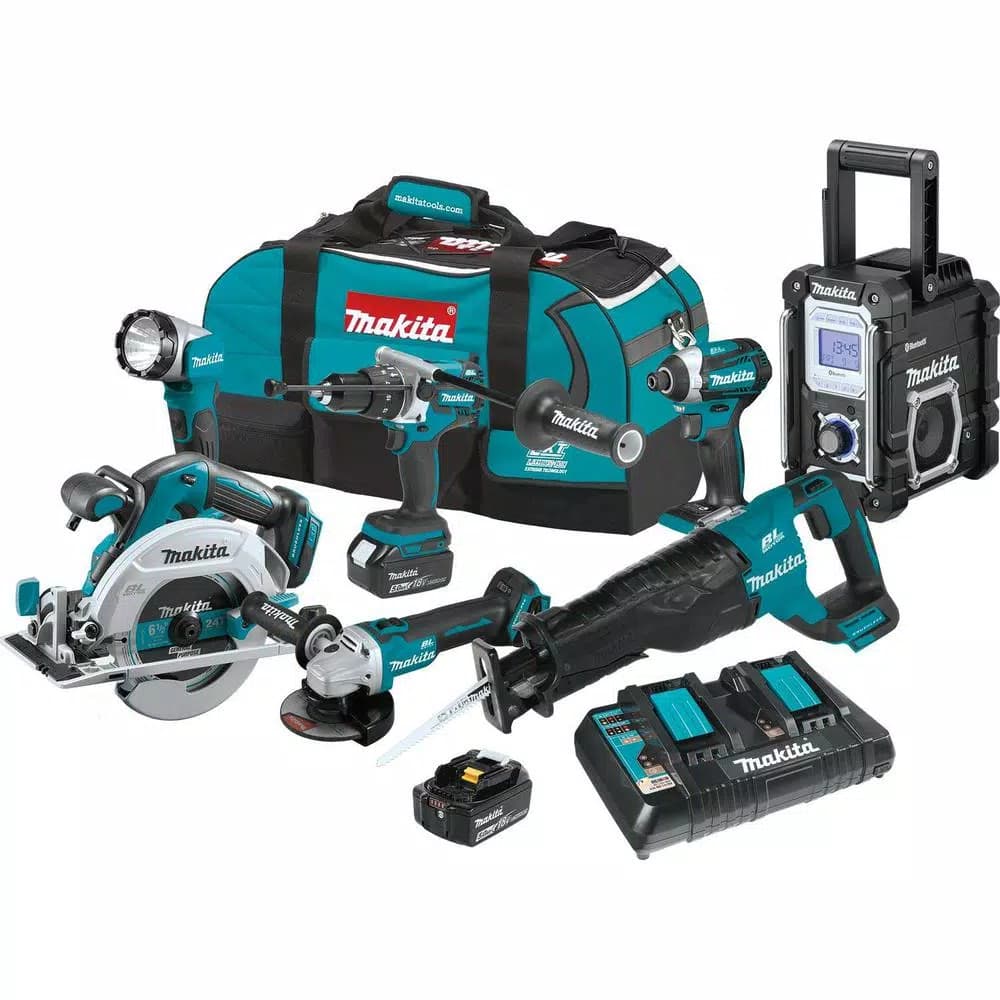 Makita 18V LXT Brushless 7-Piece Combo Kit with 5.0 Ah Batteries and Rapid Optimum Charger