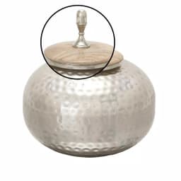 LITTON LANE 12 in. Silver Dimpled Iron Urn-Type Round Jar with Oak Brown Wood Lid thumbnail 3