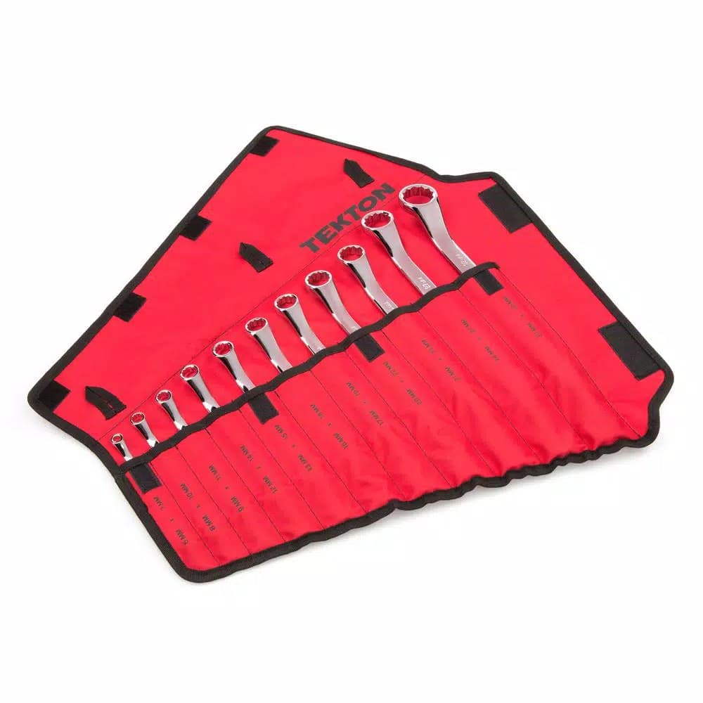 TEKTON 11-Piece Metric 45° Offset Box End Wrench Set with Roll-Up Pouch, 6-32 mm