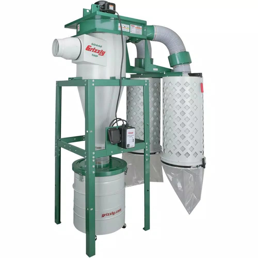 Grizzly Industrial 5 HP Cyclone Dust Collector with 55 Gal. Steel Drum and BIA Certified Cartridge Filter