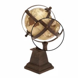 LITTON LANE Nautical Decorative Globe with Aluminum Axis-Banded Frame and Brown Wood Finish Stand thumbnail 3