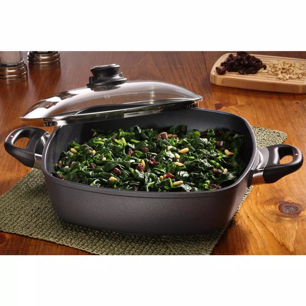 Swiss Diamond 5 Qt. Nonstick Square Cast Aluminum Casserole Dish with Glass Lid