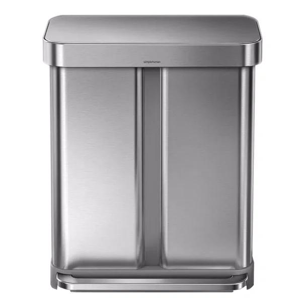 simplehuman 15 Gallon Dual Compartment Stainless Steel Step Trash Can and Recycling Bin