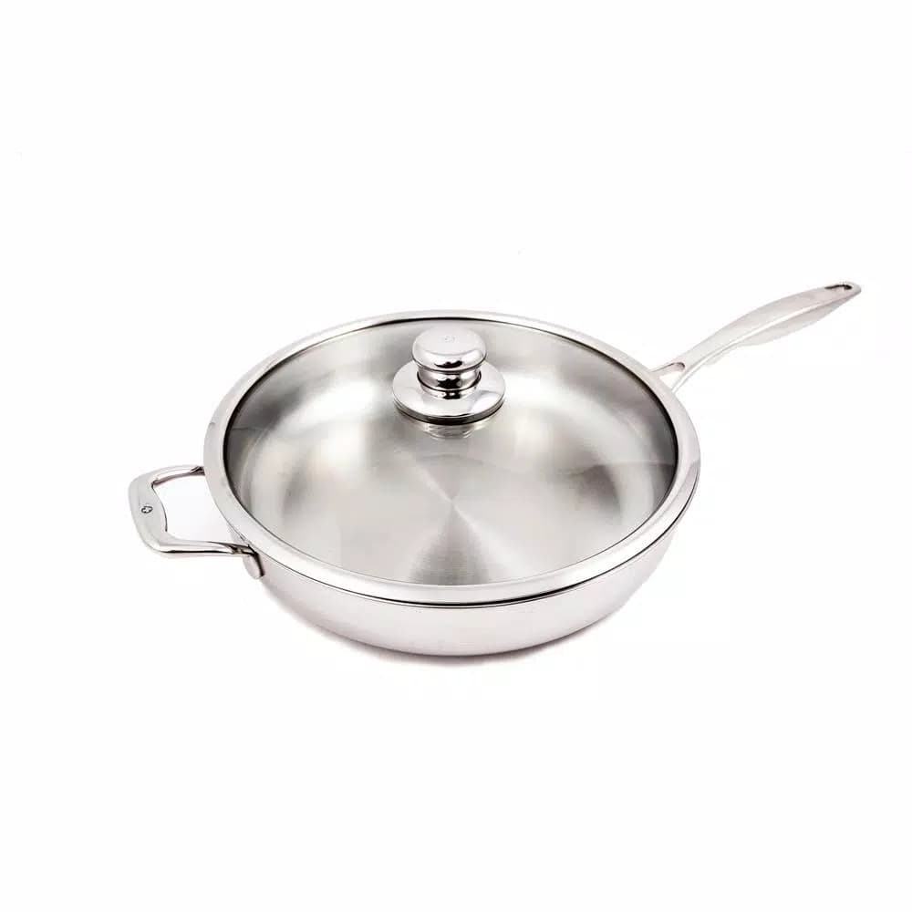 Swiss Diamond Premium Clad 5.3 qt. Stainless Steel Saute Pan with Glass Lid, 12.5 inch