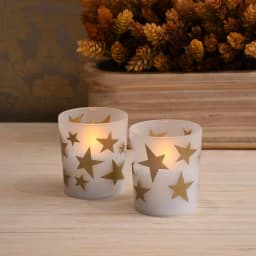 LUMABASE Gold Stars Battery Operated LED Candles with Frosted Glass, 2-Count thumbnail 3