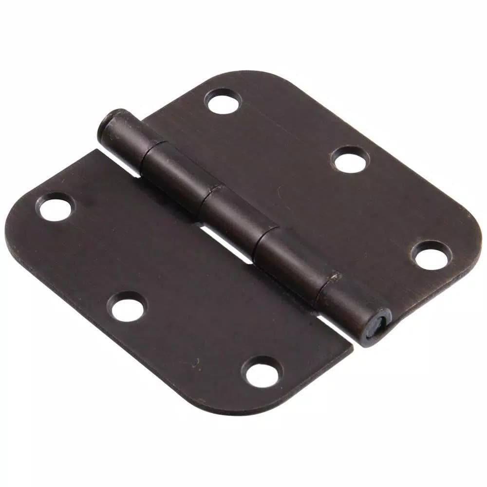Hardware Essentials 3.5 in. Oil-Rubbed Bronze Residential Door Hinge, 5/8 in. Round Corner, Full Mortise (5-Pack)