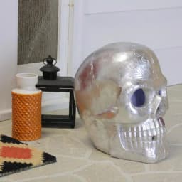 Northlight 14 in. LED Silver Metallic Day of the Dead Skull Lighted Decoration thumbnail 2