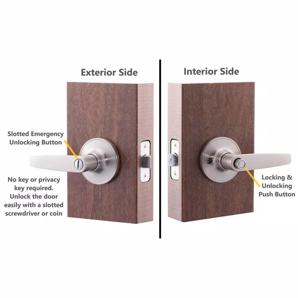 Copper Creek Daley Satin Stainless Steel Privacy Bed and Bath Door Lever, ANSI Grade 3
