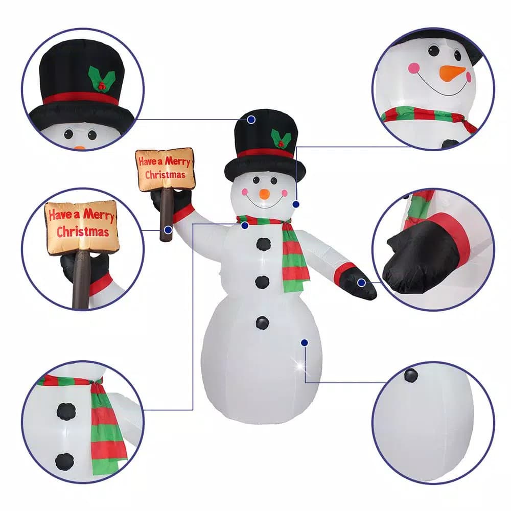 JOYDECOR 8 ft. Pre-Lit LED Snowman Christmas Inflatable with Board for Outdoor Holiday Decor