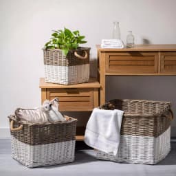 Glitzhome Natural White Square Wicker Willow Baskets, Set of 3 with Rope Handles thumbnail 8