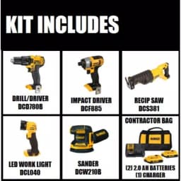 DEWALT 20V MAX Cordless 5-Tool Combo Kit with (2) 2.0 Ah Batteries & 5 in. Random Orbital Sander thumbnail 2