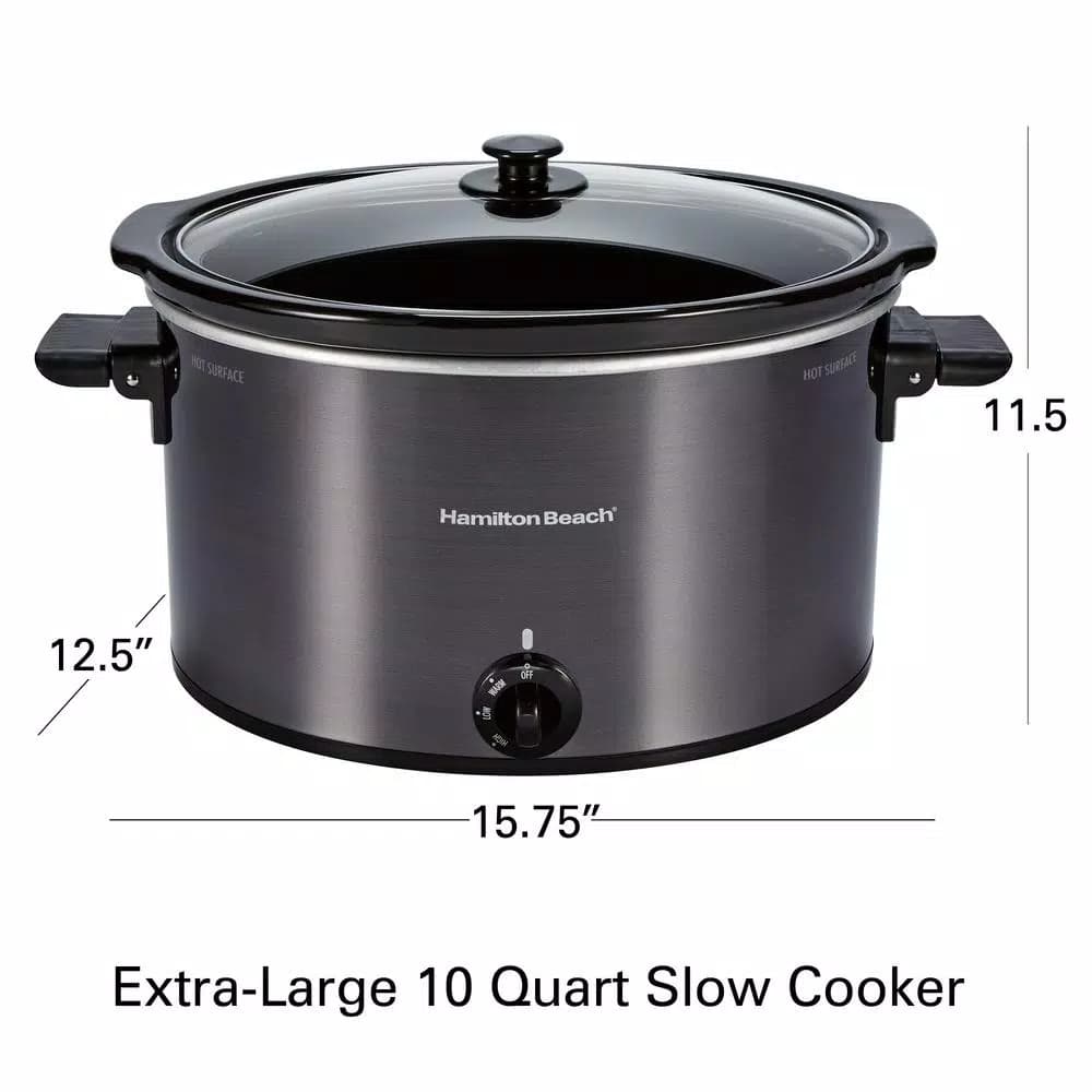Hamilton Beach 10 Quart Slow Cooker with Folding Handles, Black