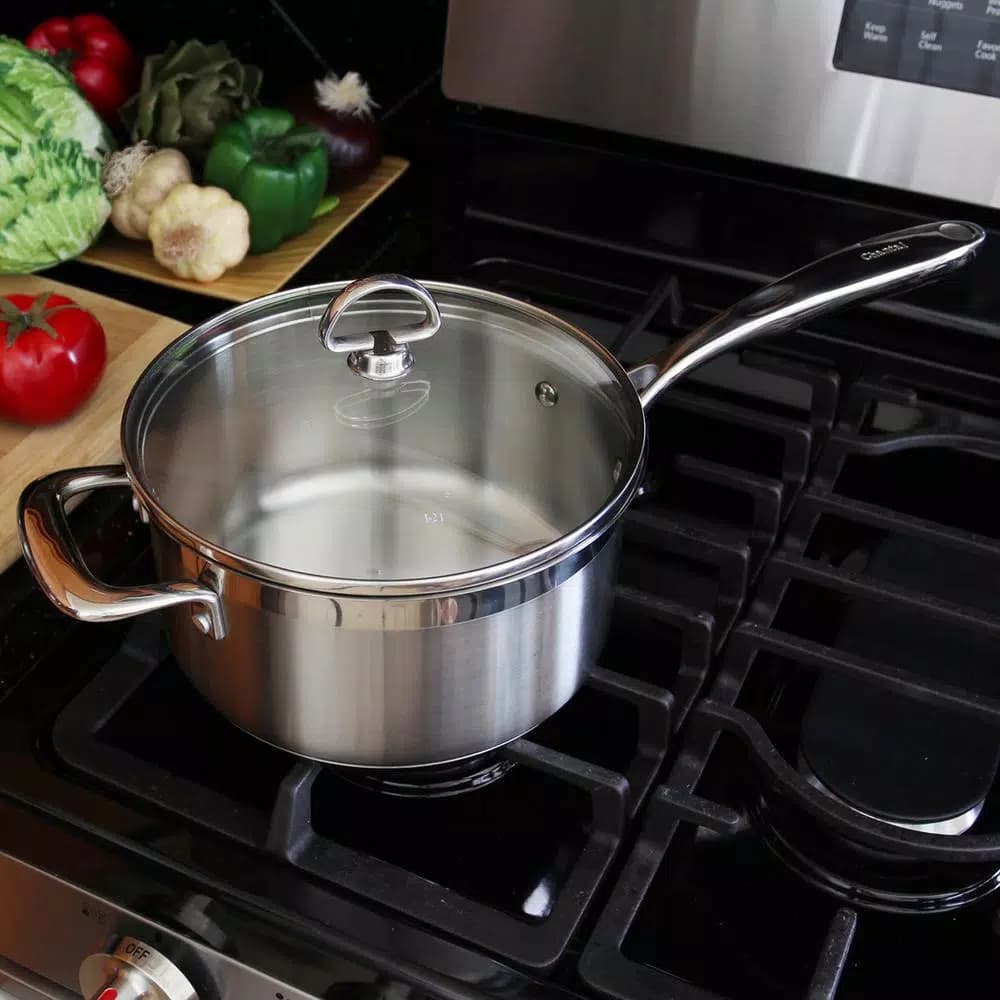 Chantal Induction 21 Steel 3.5 Qt. Stainless Steel Saucepan with Glass Lid, Brushed Stainless Steel