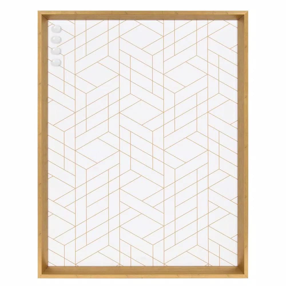 Kate and Laurel Calter Gold Geo Magnetic Memo Board - Gold and White Geometric Patterned Wall Organizer