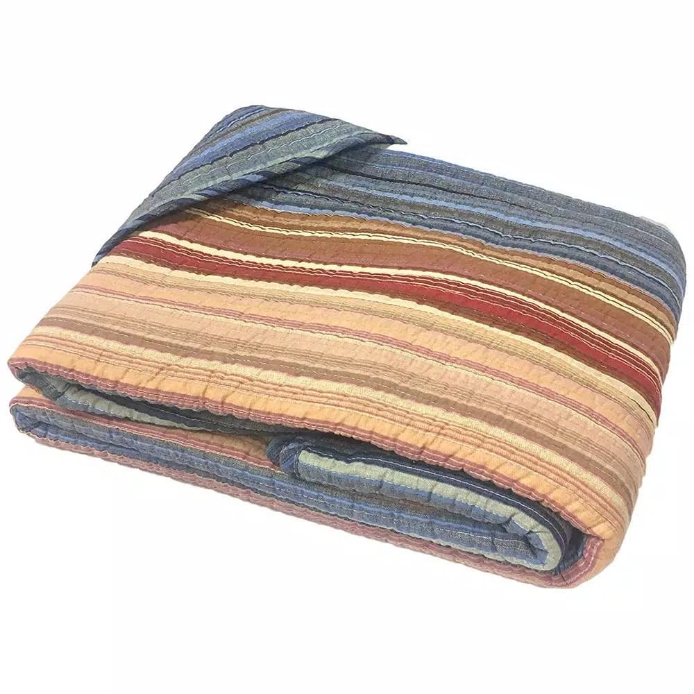 Greenland Home Fashions Katy Multicolored Quilted Cotton Throw, Reversible Striped Design