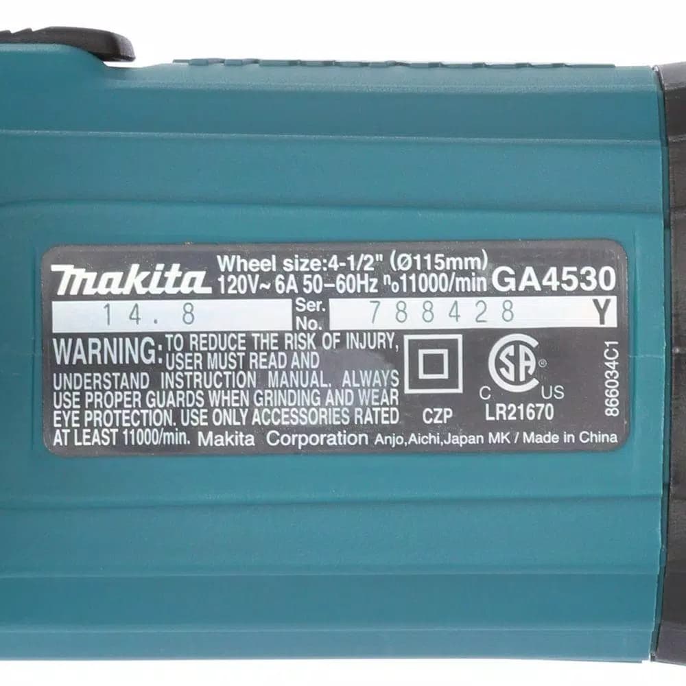 Makita 4-1/2 in. 6 Amp Corded Angle Grinder, 11,000 rpm