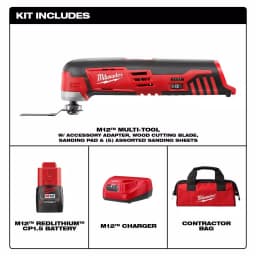 Milwaukee M12 12V Lithium-Ion Cordless Oscillating Multi-Tool Kit with 1.5 Ah Battery, Charger, and Accessories thumbnail 2