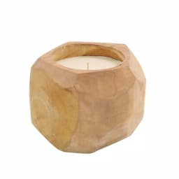 LITTON LANE Hand-Carved Natural Teak Wood Coconut-Shaped Candle Holder with White Unscented Wax thumbnail 4