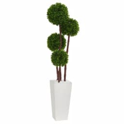 Nearly Natural 48 in. UV Resistant Artificial Boxwood Four Tier Topiary Tree in White Clay Planter thumbnail 1