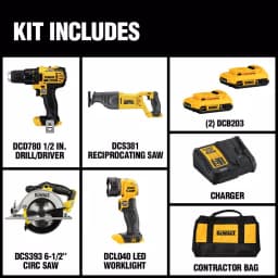 DEWALT 20V MAX Cordless 4-Tool Combo Kit with (2) 2.0 Ah Batteries & Charger thumbnail 2