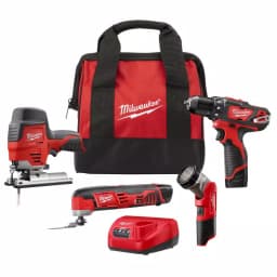 Milwaukee M12 12V Lithium-Ion Cordless 4-Tool Combo Kit with 2 1.5 Ah Batteries, Charger, and Tool Bag thumbnail 1